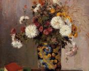 卡米耶 毕沙罗 : Bouquet of Flowers, Chrysanthemums in a China Vase